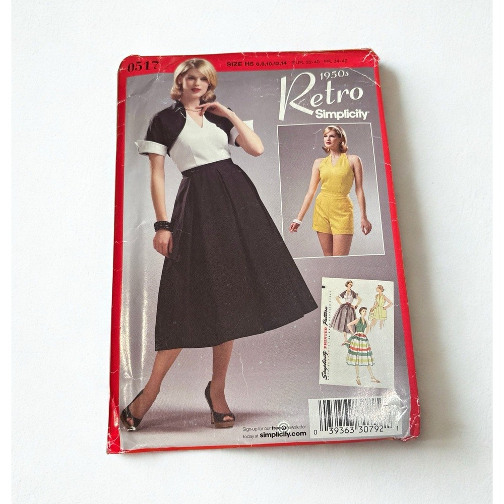 Simplicity 0517 Retro 1950s Sewing Pattern Halter Top Skirt Shorts Bolero 6-14